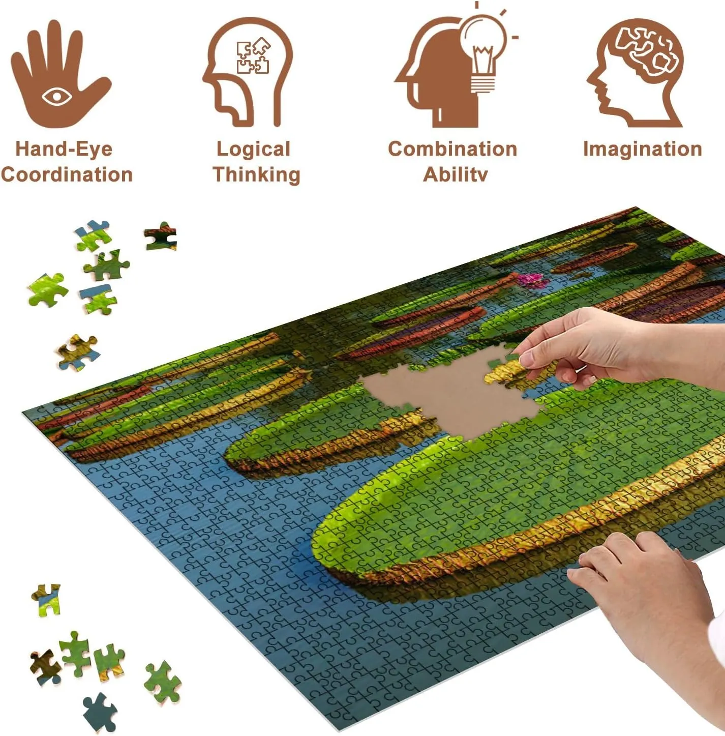 Jigsaw Puzzles 500 Pieces for Adult Giant Leaves Victoria Regia Puzzle Game for Family Wooden Puzzle Toy Educational Games Puzzles for Home Decor
