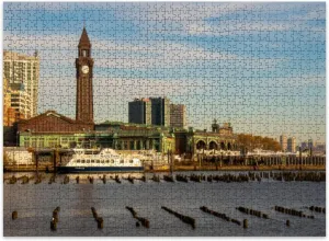 Jigsaw Puzzles 500 Pieces for Adult Horizontal View Hoboken Terminal Commuter Oriented Passenger Station Puzzle Game for Family Wooden Puzzle Toy Educational Games Puzzles for Home Decor