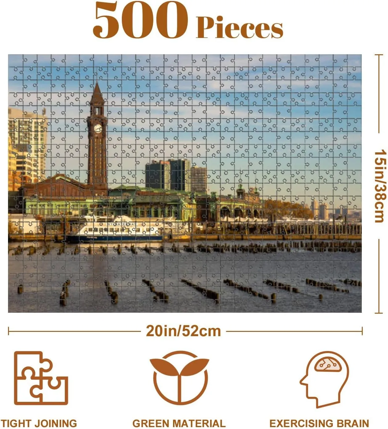 Jigsaw Puzzles 500 Pieces for Adult Horizontal View Hoboken Terminal Commuter Oriented Passenger Station Puzzle Game for Family Wooden Puzzle Toy Educational Games Puzzles for Home Decor