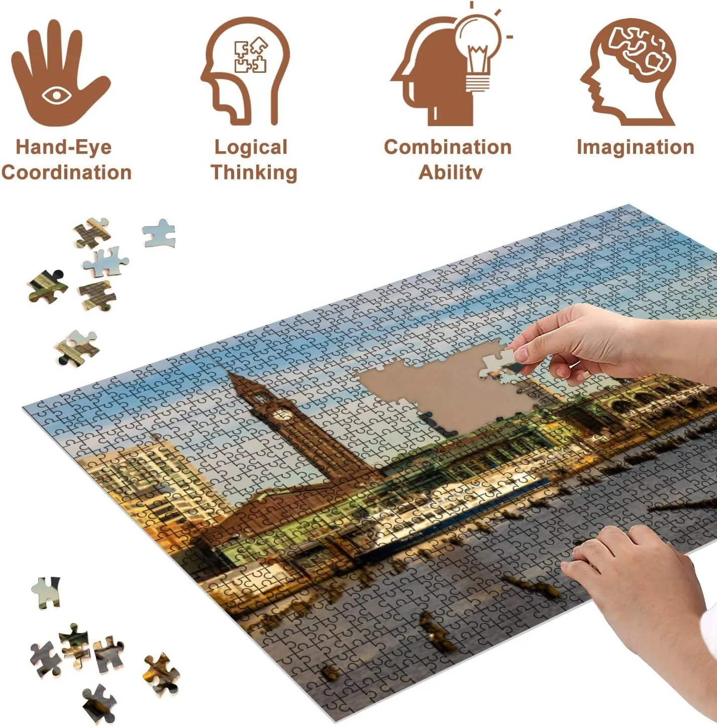 Jigsaw Puzzles 500 Pieces for Adult Horizontal View Hoboken Terminal Commuter Oriented Passenger Station Puzzle Game for Family Wooden Puzzle Toy Educational Games Puzzles for Home Decor