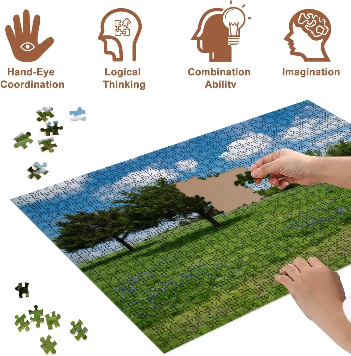 Jigsaw Puzzles 500 Pieces for Adult Local Resident Enjoys Beautiful Display Bluebonnet Wildflowers Warm Puzzle Game for Family Wooden Puzzle Toy Educational Games Puzzles for Home Decor