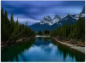 Jigsaw Puzzles 500 Pieces for Adult Long Exposure Mountain River View Canmore Puzzle Game for Family Wooden Puzzle Toy Educational Games Puzzles for Home Decor
