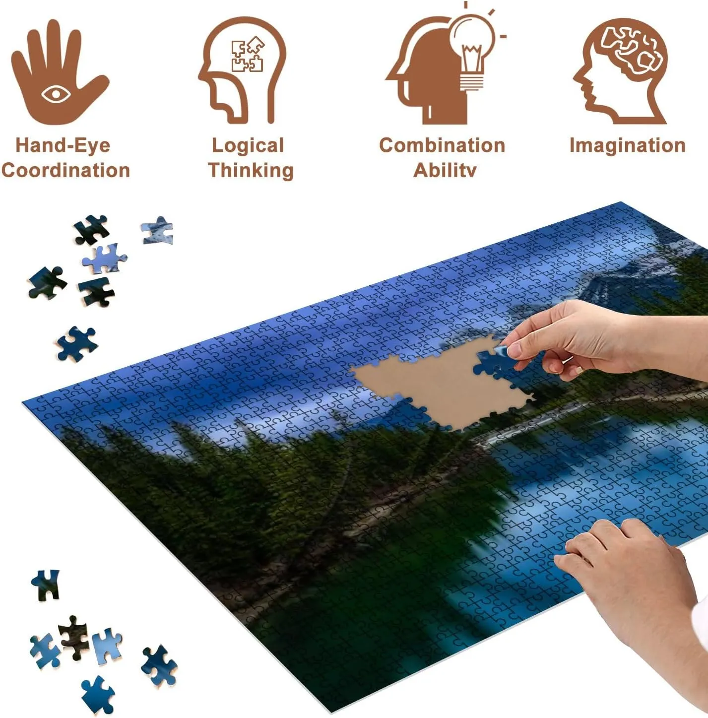 Jigsaw Puzzles 500 Pieces for Adult Long Exposure Mountain River View Canmore Puzzle Game for Family Wooden Puzzle Toy Educational Games Puzzles for Home Decor