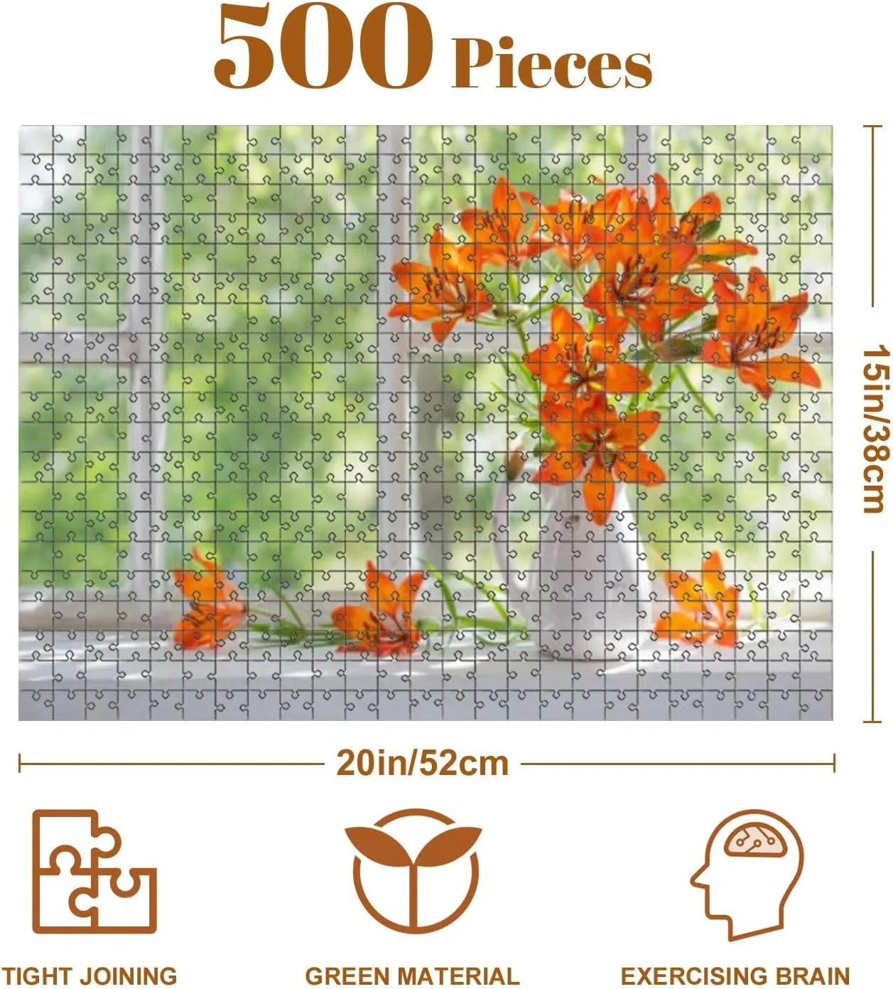 Jigsaw Puzzles 500 Pieces for Adult Orange Lily windowsill Puzzle Game for Family Wooden Puzzle Toy Educational Games Puzzles for Home Decor