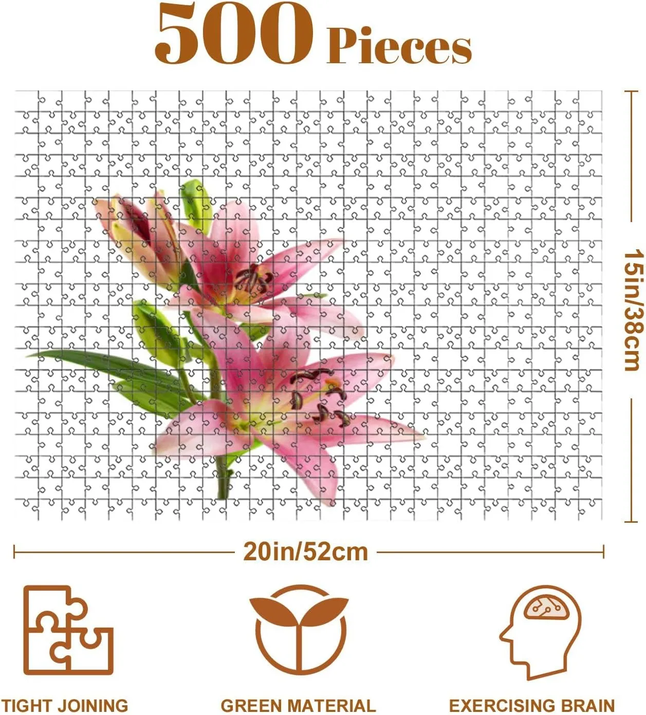 Jigsaw Puzzles 500 Pieces for Adult Pink Lily Flowers White Puzzle Game for Family Wooden Puzzle Toy Educational Games Puzzles for Home Decor