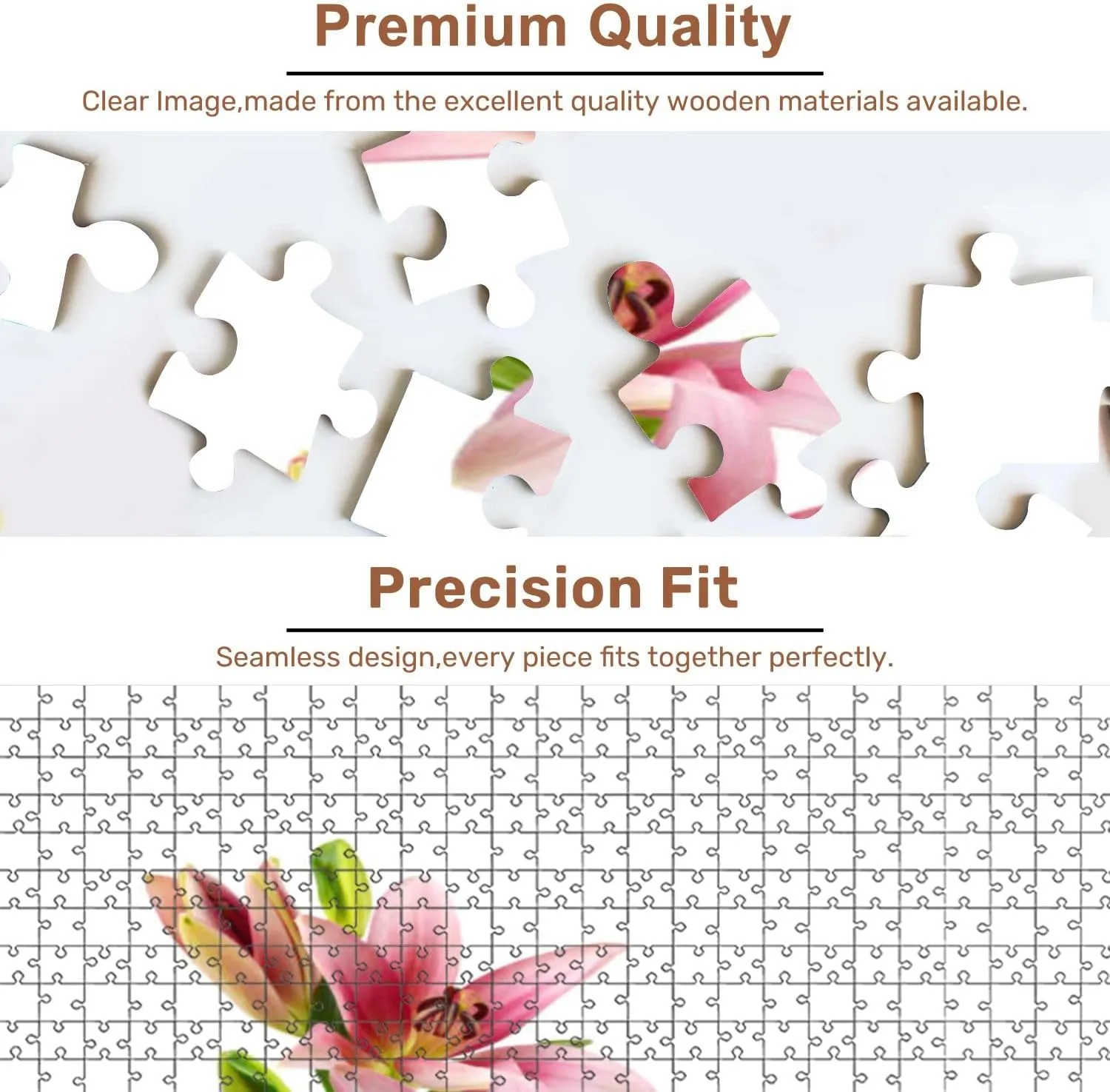 Jigsaw Puzzles 500 Pieces for Adult Pink Lily Flowers White Puzzle Game for Family Wooden Puzzle Toy Educational Games Puzzles for Home Decor