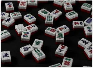 Jigsaw Puzzles 500 Pieces for Adult Red Mahjong Tiles Puzzle Game for Family Wooden Puzzle Toy Educational Games Puzzles for Home Decor