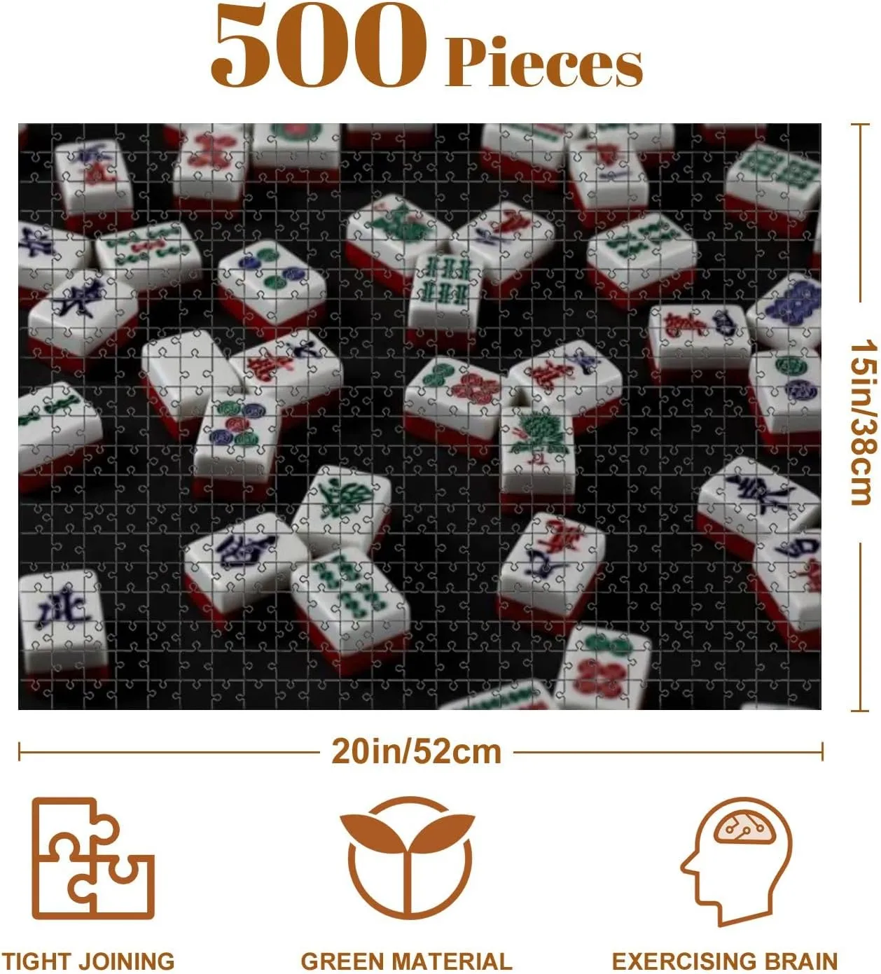 Jigsaw Puzzles 500 Pieces for Adult Red Mahjong Tiles Puzzle Game for Family Wooden Puzzle Toy Educational Games Puzzles for Home Decor