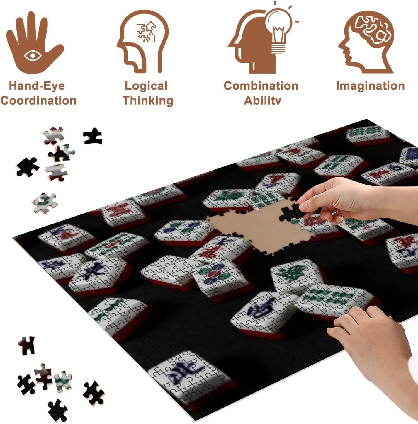 Jigsaw Puzzles 500 Pieces for Adult Red Mahjong Tiles Puzzle Game for Family Wooden Puzzle Toy Educational Games Puzzles for Home Decor