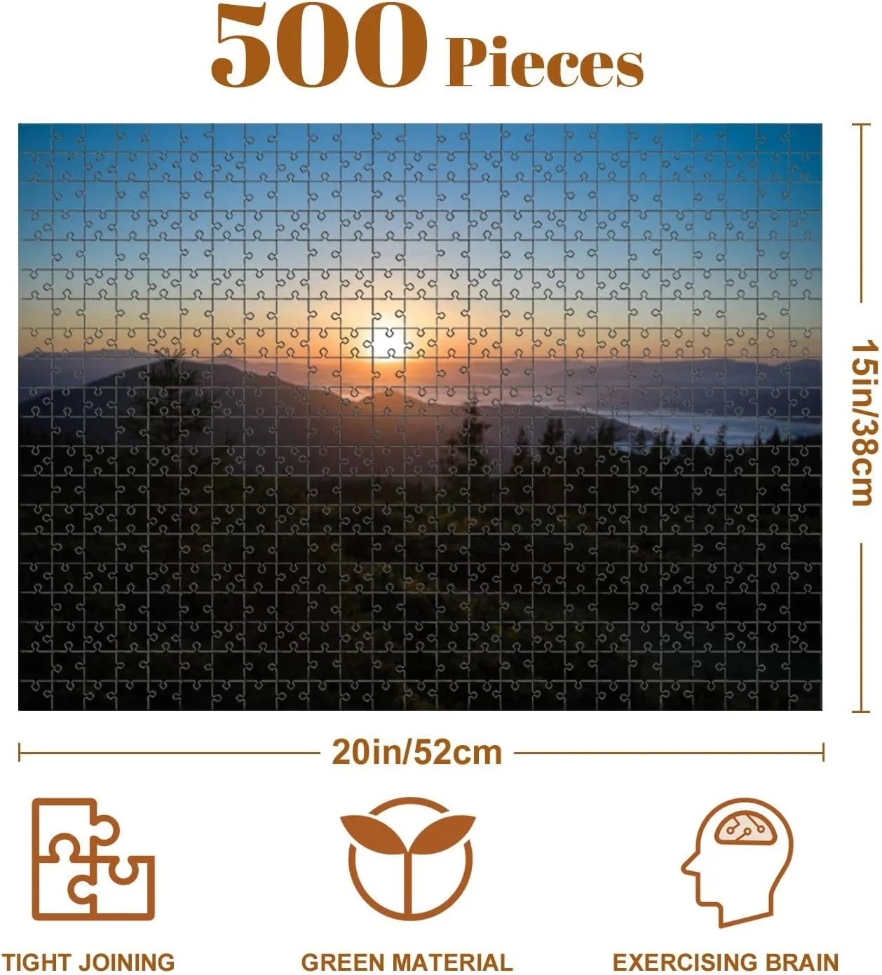 Jigsaw Puzzles 500 Pieces for Adult Red Sunrise Mountains View troutgh Trees Morning time Puzzle Game for Family Wooden Puzzle Toy Educational Games Puzzles for Home Decor