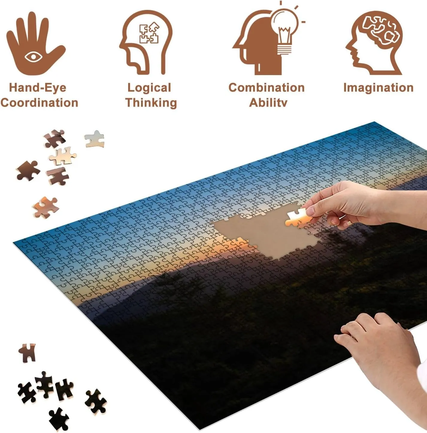 Jigsaw Puzzles 500 Pieces for Adult Red Sunrise Mountains View troutgh Trees Morning time Puzzle Game for Family Wooden Puzzle Toy Educational Games Puzzles for Home Decor