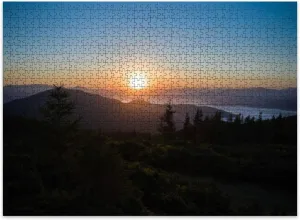 Jigsaw Puzzles 500 Pieces for Adult Red Sunrise Mountains View troutgh Trees Morning time Puzzle Game for Family Wooden Puzzle Toy Educational Games Puzzles for Home Decor