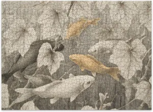 Jigsaw Puzzles 500 Pieces for Adult Retro Gongbi Bamboo Grove Stream Koi Fish Puzzle Game for Family Wooden Puzzle Toy Educational Games Puzzles for Home Decor