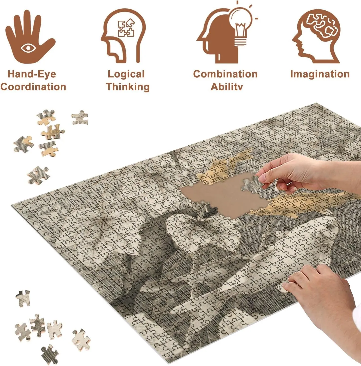 Jigsaw Puzzles 500 Pieces for Adult Retro Gongbi Bamboo Grove Stream Koi Fish Puzzle Game for Family Wooden Puzzle Toy Educational Games Puzzles for Home Decor