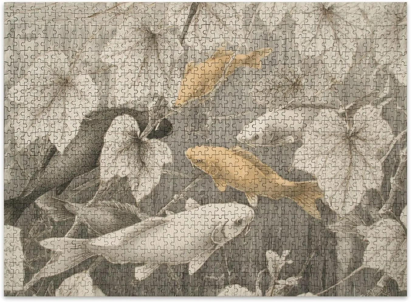 Jigsaw Puzzles 500 Pieces for Adult Retro Gongbi Bamboo Grove Stream Koi Fish Puzzle Game for Family Wooden Puzzle Toy Educational Games Puzzles for Home Decor