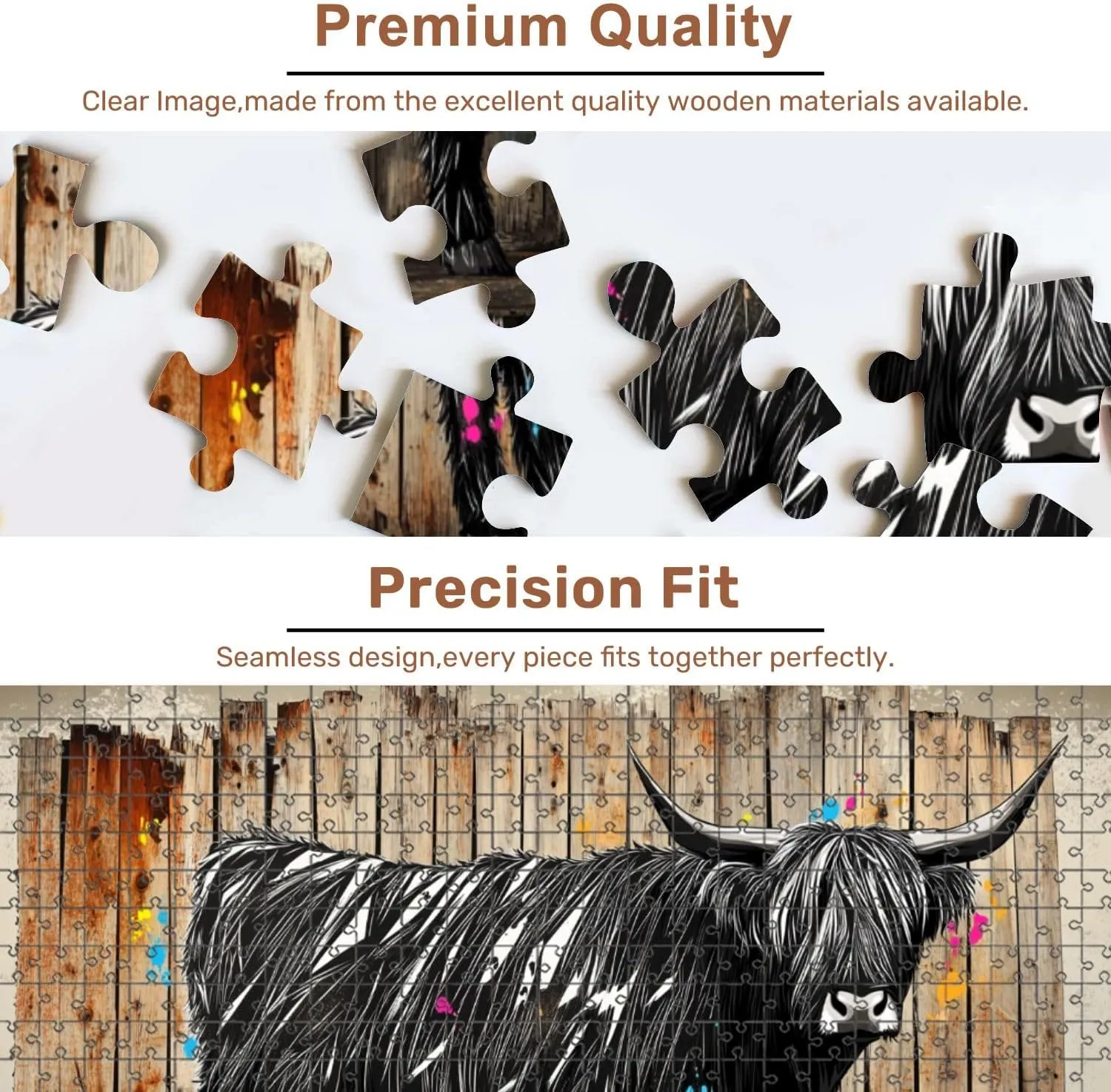 Jigsaw Puzzles 500 Pieces for Adult Sharp Angular Graffiti Art Highland Cow Vibe Puzzle Game for Family Wooden Puzzle Toy Educational Games Puzzles for Home Decor