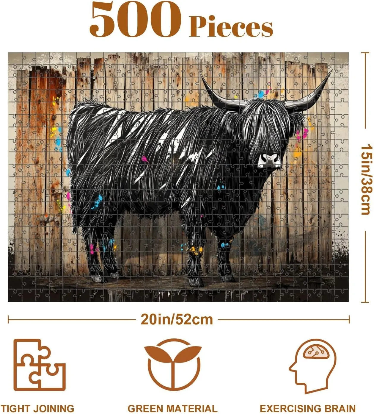 Jigsaw Puzzles 500 Pieces for Adult Sharp Angular Graffiti Art Highland Cow Vibe Puzzle Game for Family Wooden Puzzle Toy Educational Games Puzzles for Home Decor