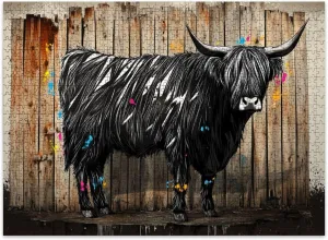 Jigsaw Puzzles 500 Pieces for Adult Sharp Angular Graffiti Art Highland Cow Vibe Puzzle Game for Family Wooden Puzzle Toy Educational Games Puzzles for Home Decor