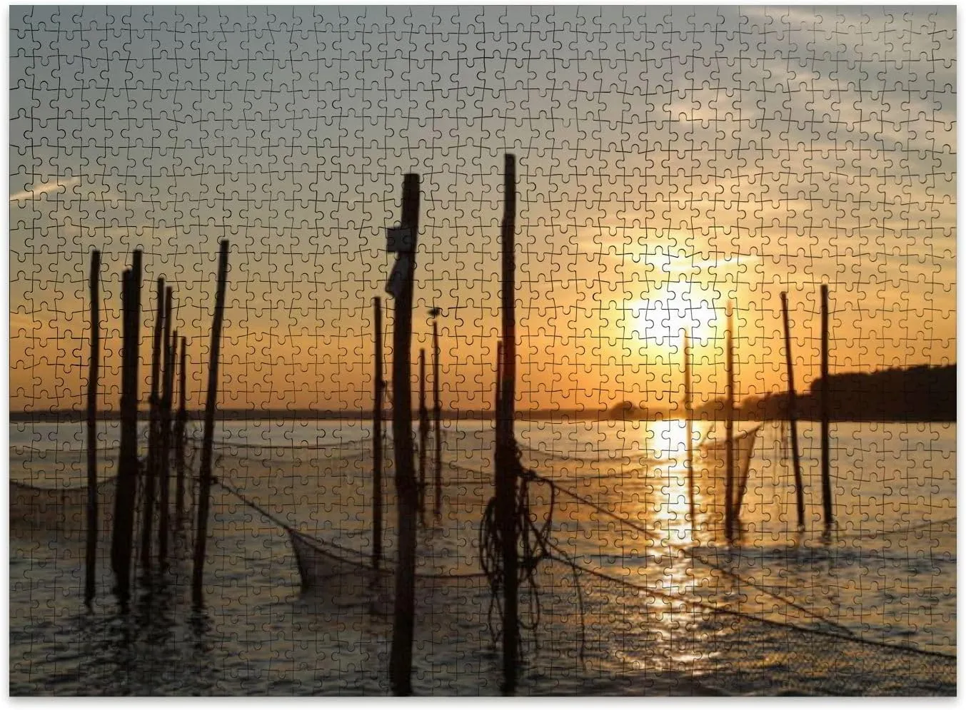 Jigsaw Puzzles 500 Pieces for Adult Sunset Fish Puzzle Game for Family Wooden Puzzle Toy Educational Games Puzzles for Home Decor