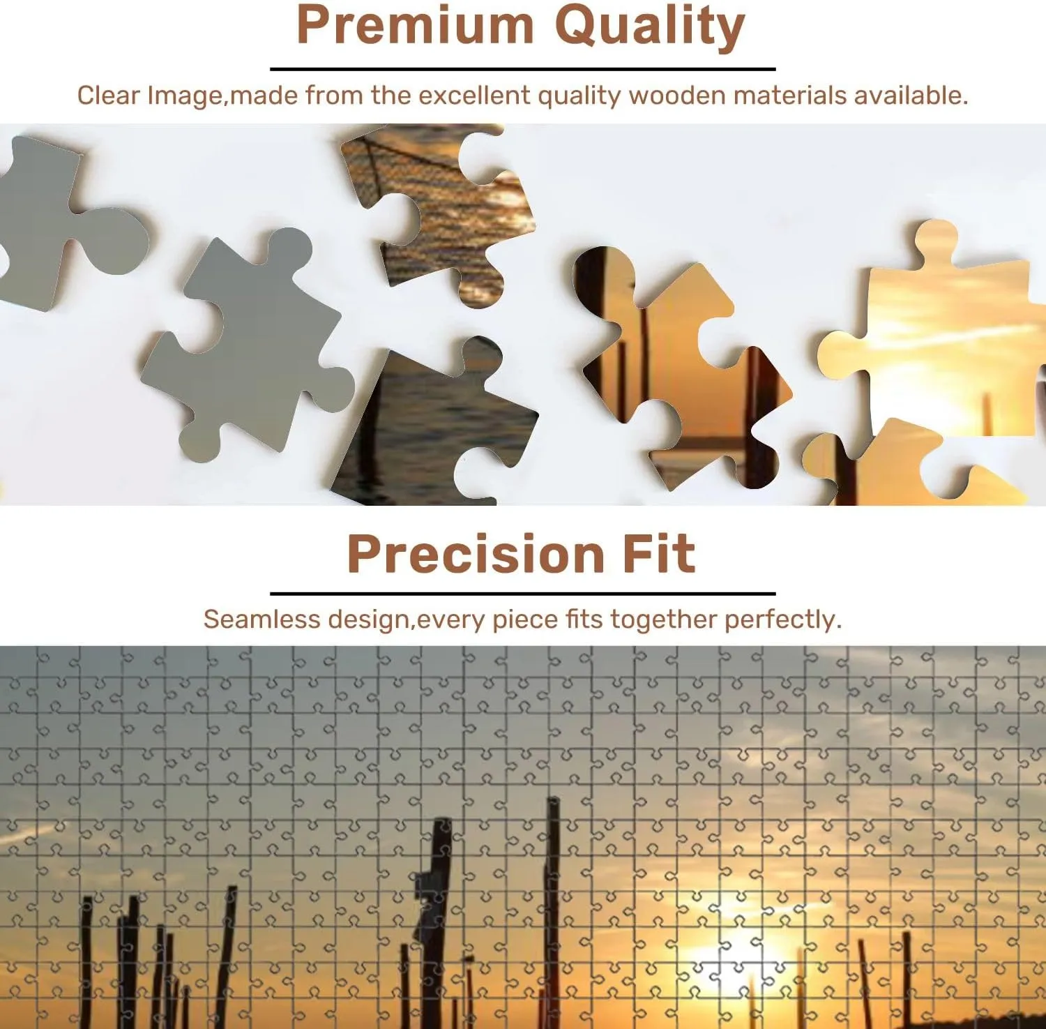 Jigsaw Puzzles 500 Pieces for Adult Sunset Fish Puzzle Game for Family Wooden Puzzle Toy Educational Games Puzzles for Home Decor