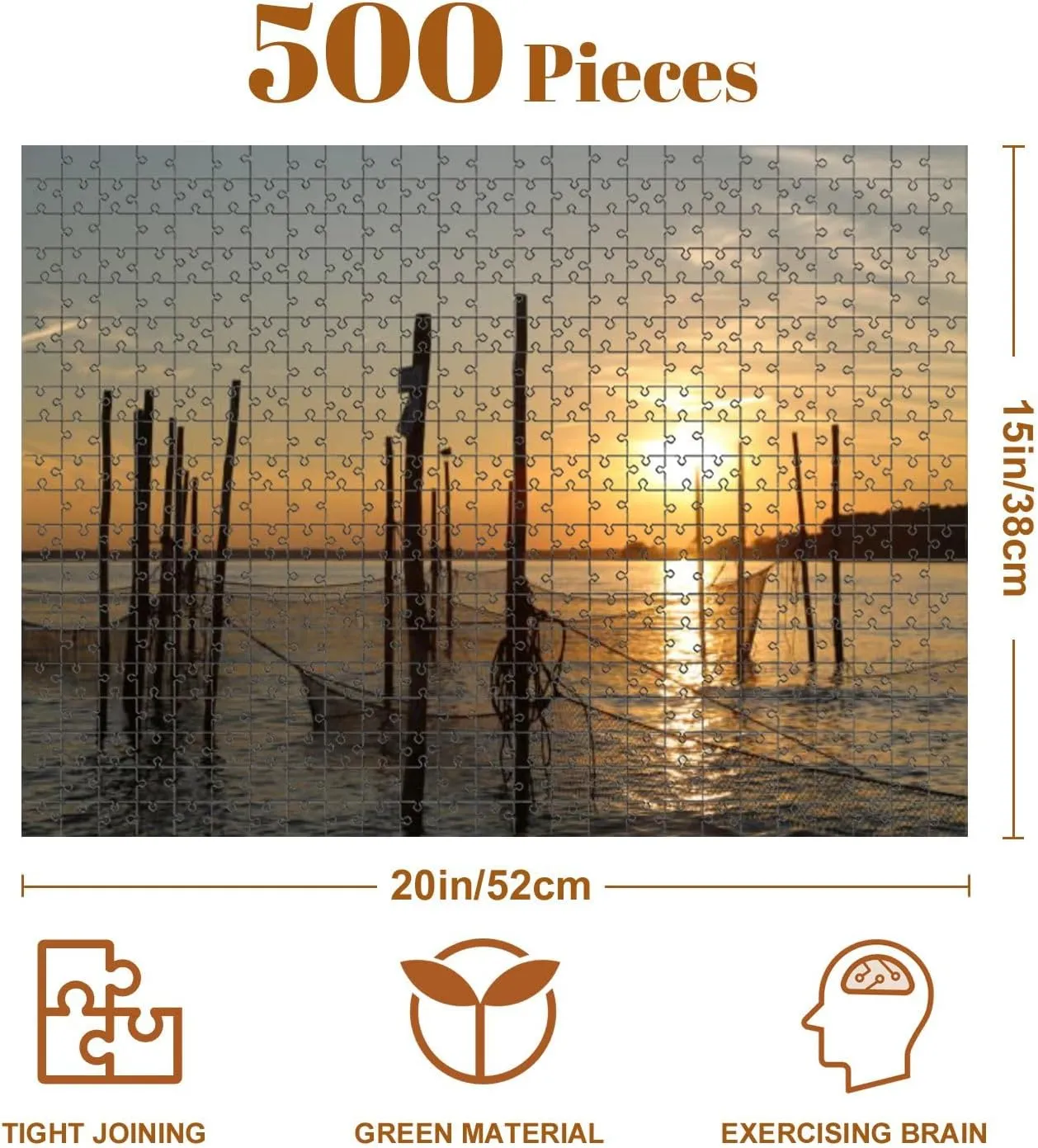 Jigsaw Puzzles 500 Pieces for Adult Sunset Fish Puzzle Game for Family Wooden Puzzle Toy Educational Games Puzzles for Home Decor