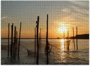 Jigsaw Puzzles 500 Pieces for Adult Sunset Fish Puzzle Game for Family Wooden Puzzle Toy Educational Games Puzzles for Home Decor