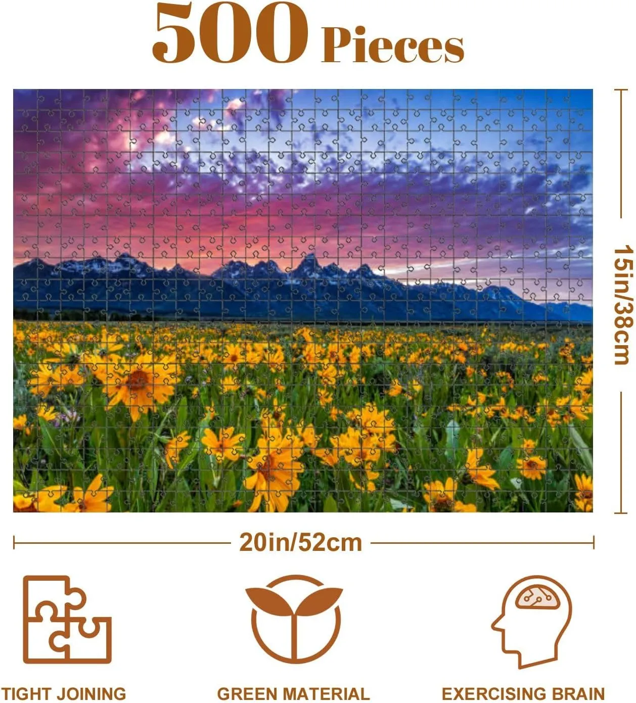 Jigsaw Puzzles 500 Pieces for Adult Sunset Tetons Puzzle Game for Family Wooden Puzzle Toy Educational Games Puzzles for Home Decor