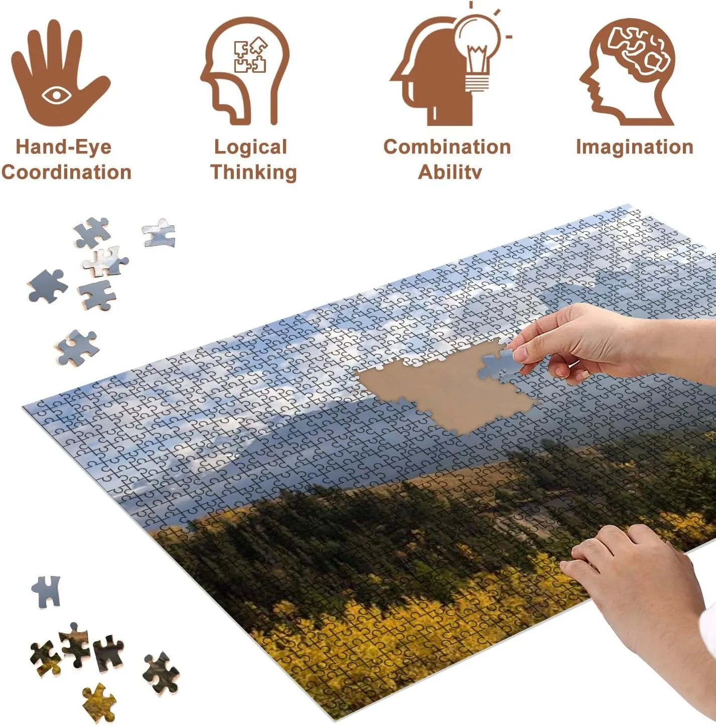 Jigsaw Puzzles 500 Pieces for Adult Three Sisters Mountain Fall Path Misty Forest Pictures Puzzle Game for Family Wooden Puzzle Toy Educational Games Puzzles for Home Decor