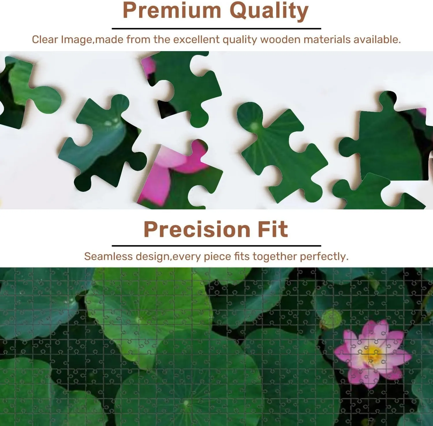 Jigsaw Puzzles 500 Pieces for Adult Top View Blossom Beautiful Pink Lotus Flowers Leaves Pond Puzzle Game for Family Wooden Puzzle Toy Educational Games Puzzles for Home Decor