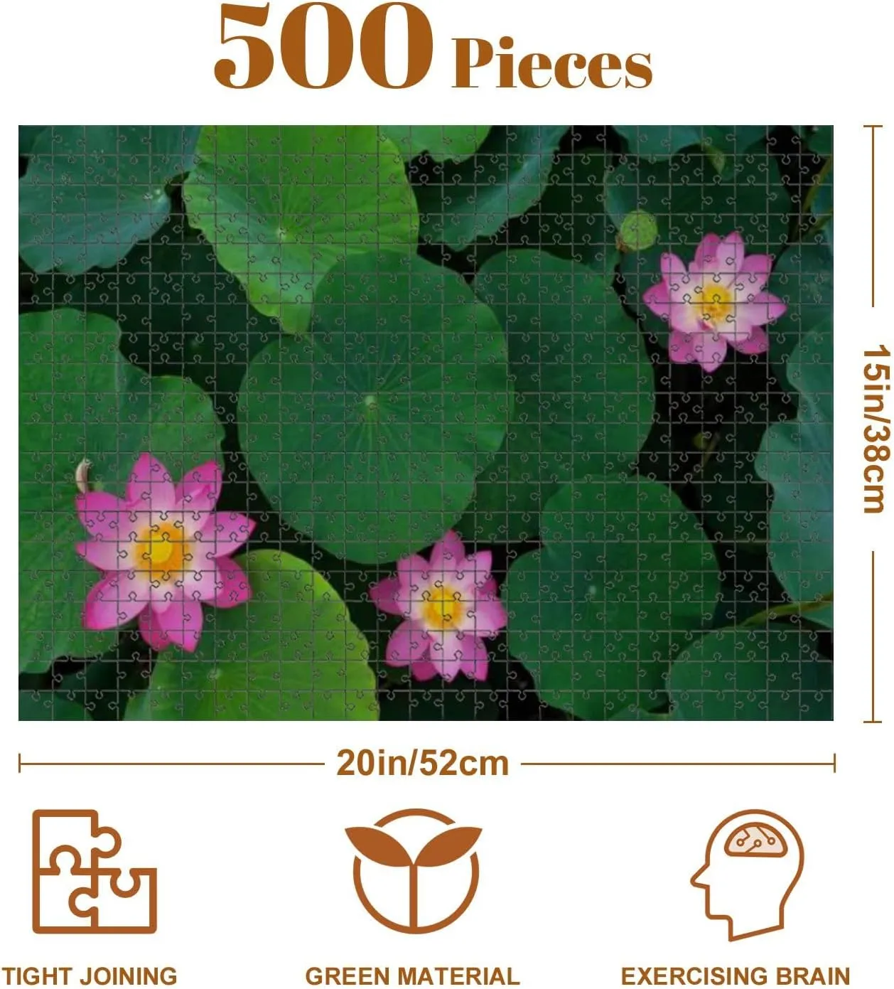 Jigsaw Puzzles 500 Pieces for Adult Top View Blossom Beautiful Pink Lotus Flowers Leaves Pond Puzzle Game for Family Wooden Puzzle Toy Educational Games Puzzles for Home Decor