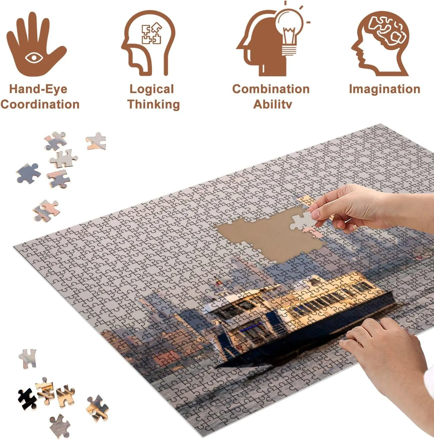 Jigsaw Puzzles 500 Pieces for Adult Waterway transports Passengers from to New Jersey Puzzle Game for Family Wooden Puzzle Toy Educational Games Puzzles for Home Decor