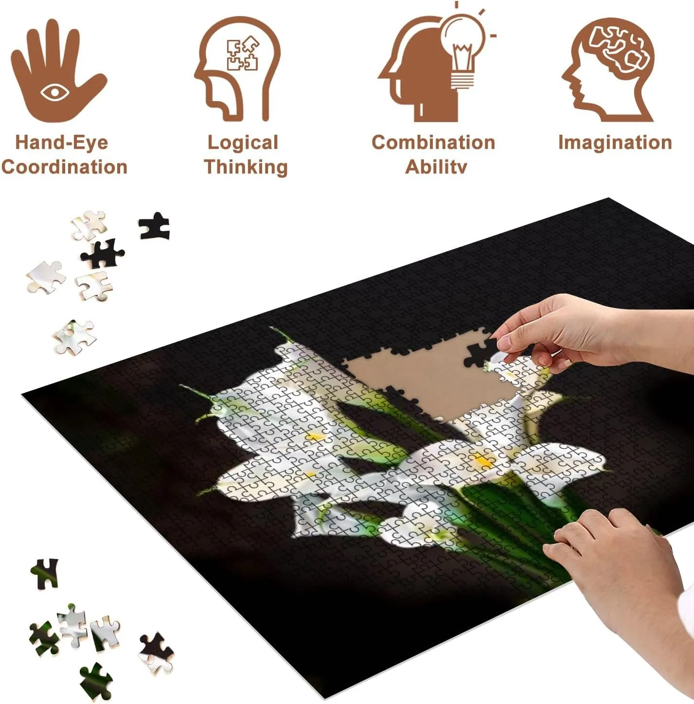 Jigsaw Puzzles 500 Pieces for Adult White Cala Lily Dark Puzzle Game for Family Wooden Puzzle Toy Educational Games Puzzles for Home Decor