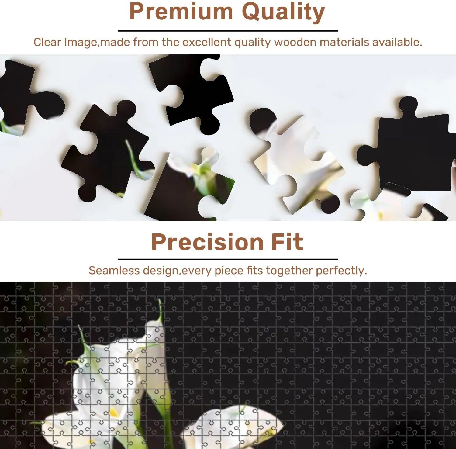 Jigsaw Puzzles 500 Pieces for Adult White Cala Lily Dark Puzzle Game for Family Wooden Puzzle Toy Educational Games Puzzles for Home Decor