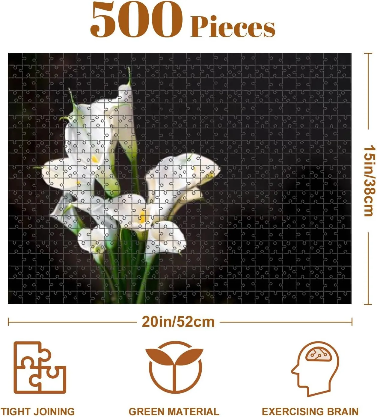 Jigsaw Puzzles 500 Pieces for Adult White Cala Lily Dark Puzzle Game for Family Wooden Puzzle Toy Educational Games Puzzles for Home Decor