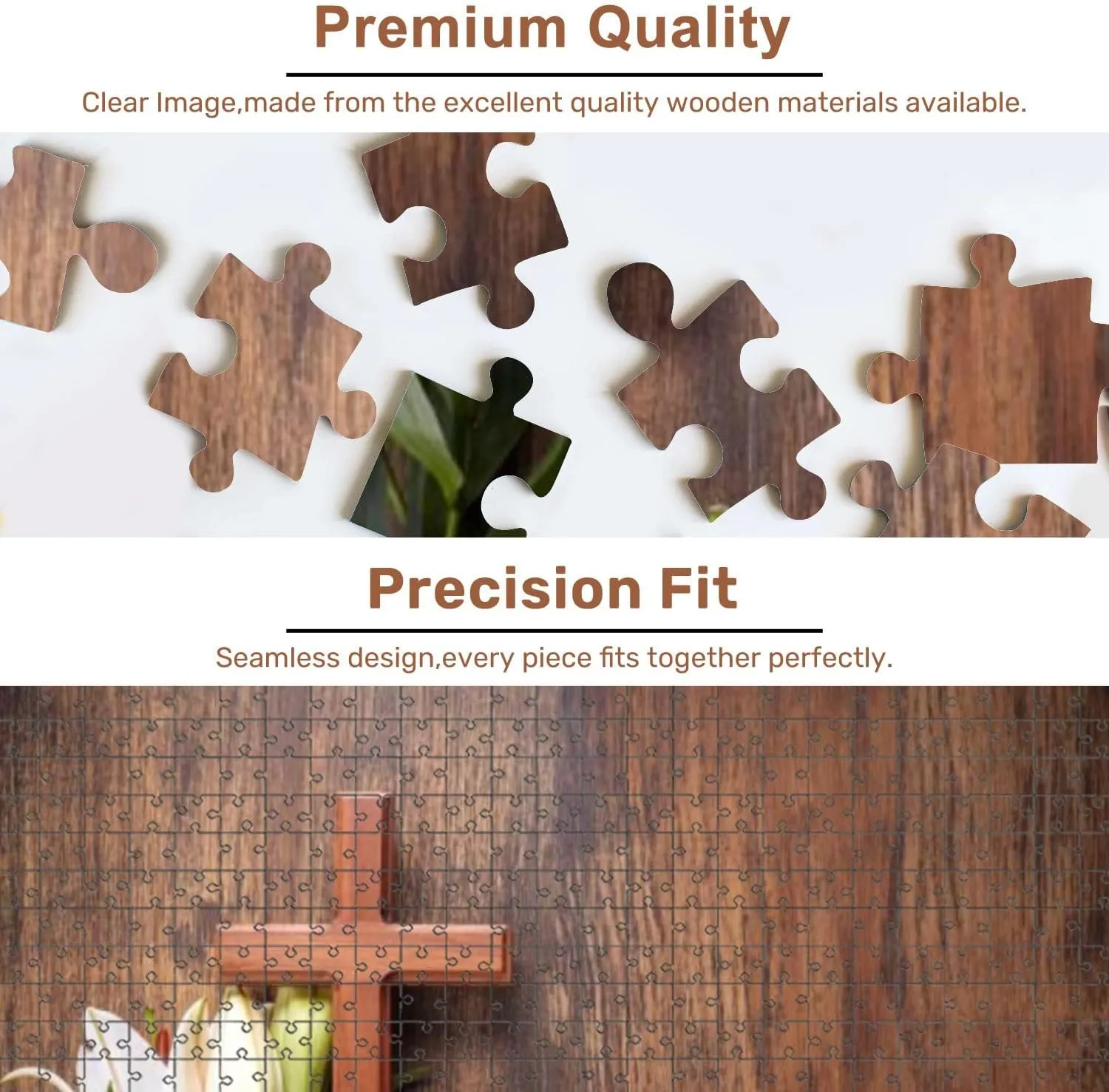 Jigsaw Puzzles 500 Pieces for Adult Wooden Cross White Lily Rustic Table Puzzle Game for Family Wooden Puzzle Toy Educational Games Puzzles for Home Decor