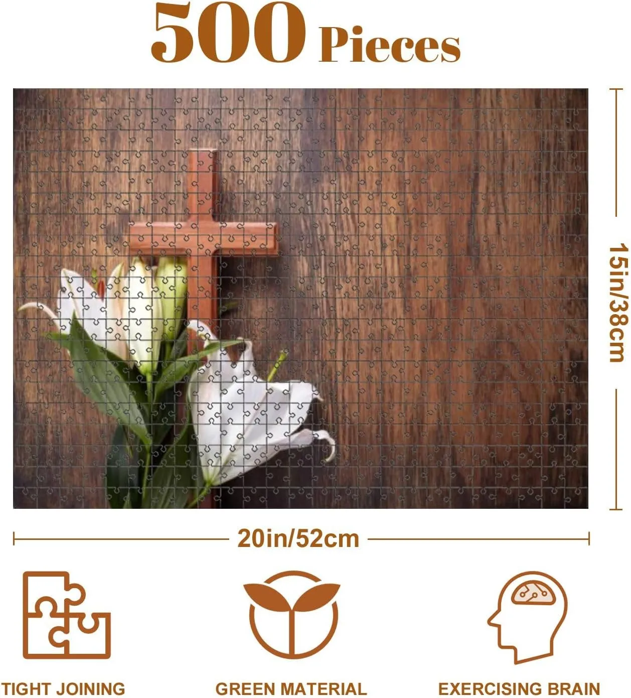 Jigsaw Puzzles 500 Pieces for Adult Wooden Cross White Lily Rustic Table Puzzle Game for Family Wooden Puzzle Toy Educational Games Puzzles for Home Decor