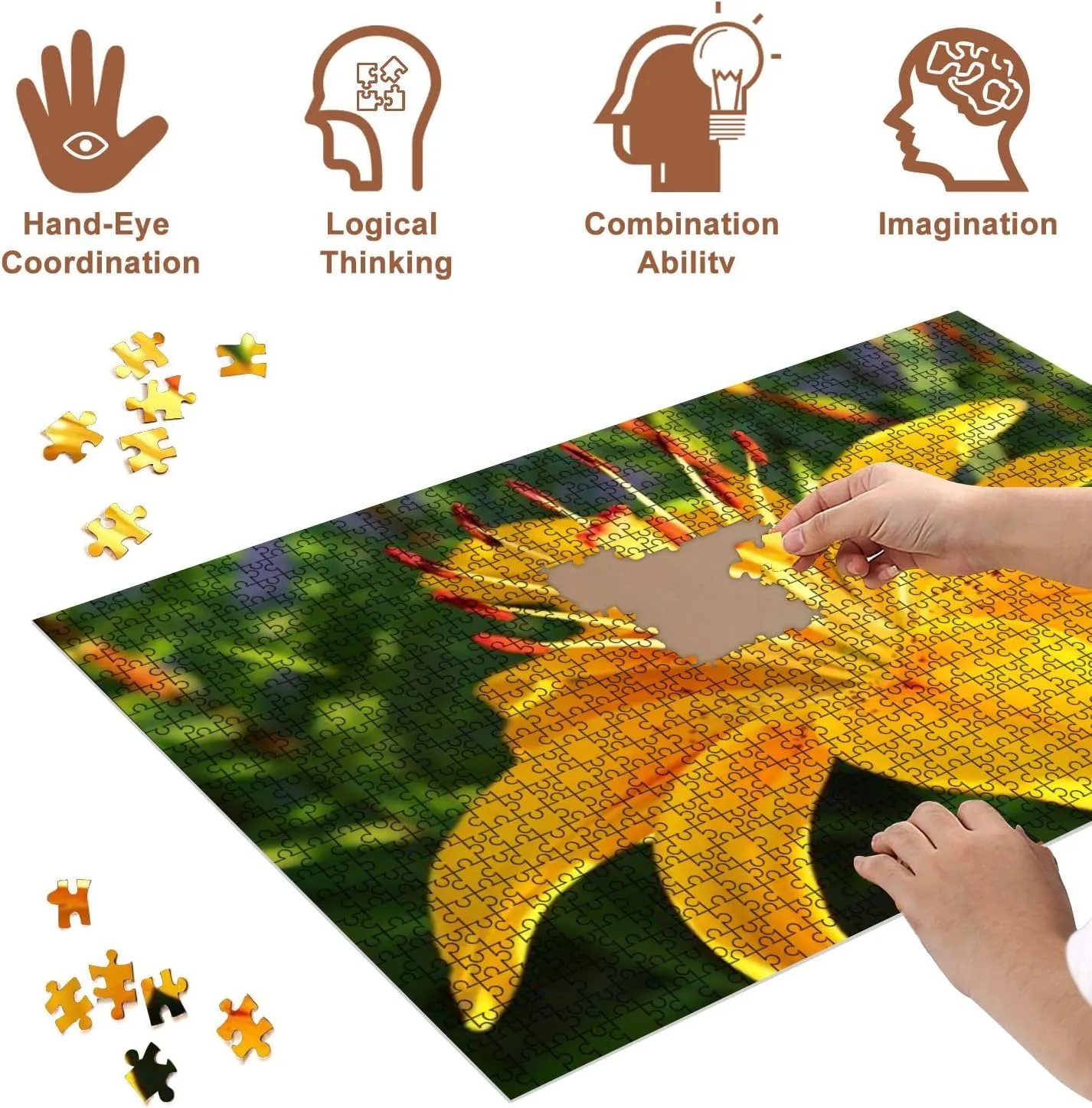 Jigsaw Puzzles 500 Pieces for Adult Yellow Beautiful Lily Close up Texture Puzzle Game for Family Wooden Puzzle Toy Educational Games Puzzles for Home Decor