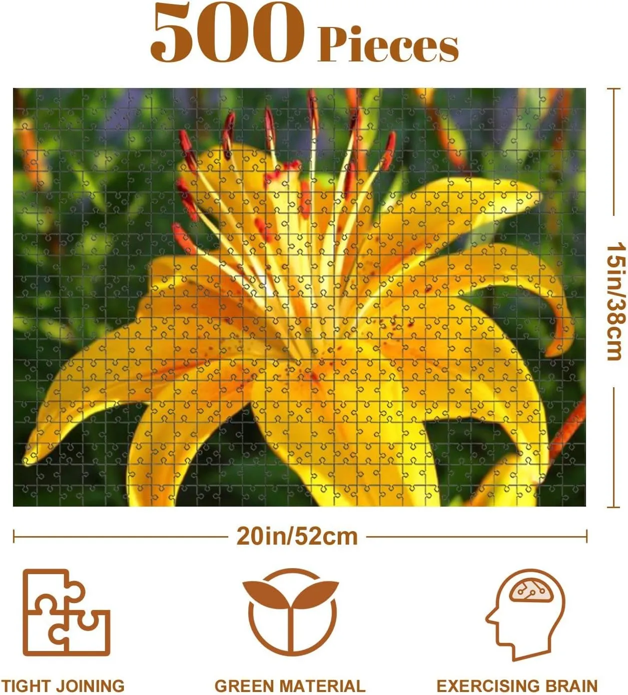 Jigsaw Puzzles 500 Pieces for Adult Yellow Beautiful Lily Close up Texture Puzzle Game for Family Wooden Puzzle Toy Educational Games Puzzles for Home Decor