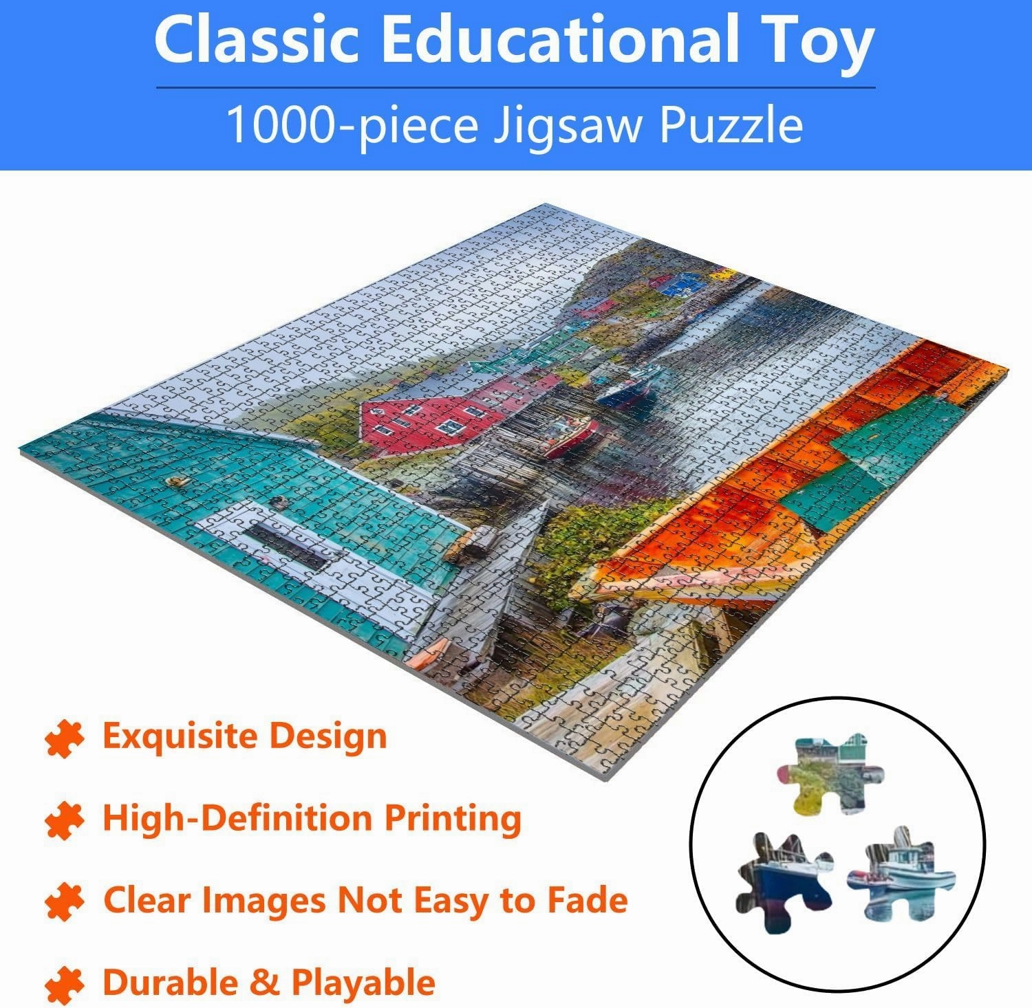 Jigsaw Puzzles 1000 Pieces for Adult Charming Fishing Village Quidi s Newfoundland Canada Puzzle Game for Family Wooden Puzzle Toy Educational Games Puzzles for Home Decor