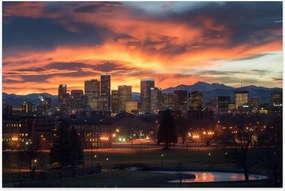 Jigsaw Puzzles 1000 Pieces for Adult Denver Colorado Skyline Sunset Rocky Mountains Puzzle Game for Family Wooden Puzzle Toy Educational Games Puzzles for Home Decor