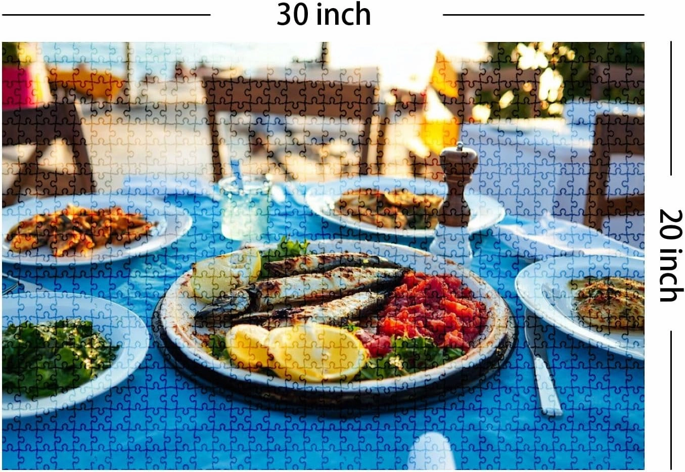 Jigsaw Puzzles 1000 Pieces for Adult Shrimp Seafoods appetizers Salads Fish Restaurant Beach Restaurant Puzzle Game for Family Wooden Puzzle Toy Educational Games Puzzles for Home Decor