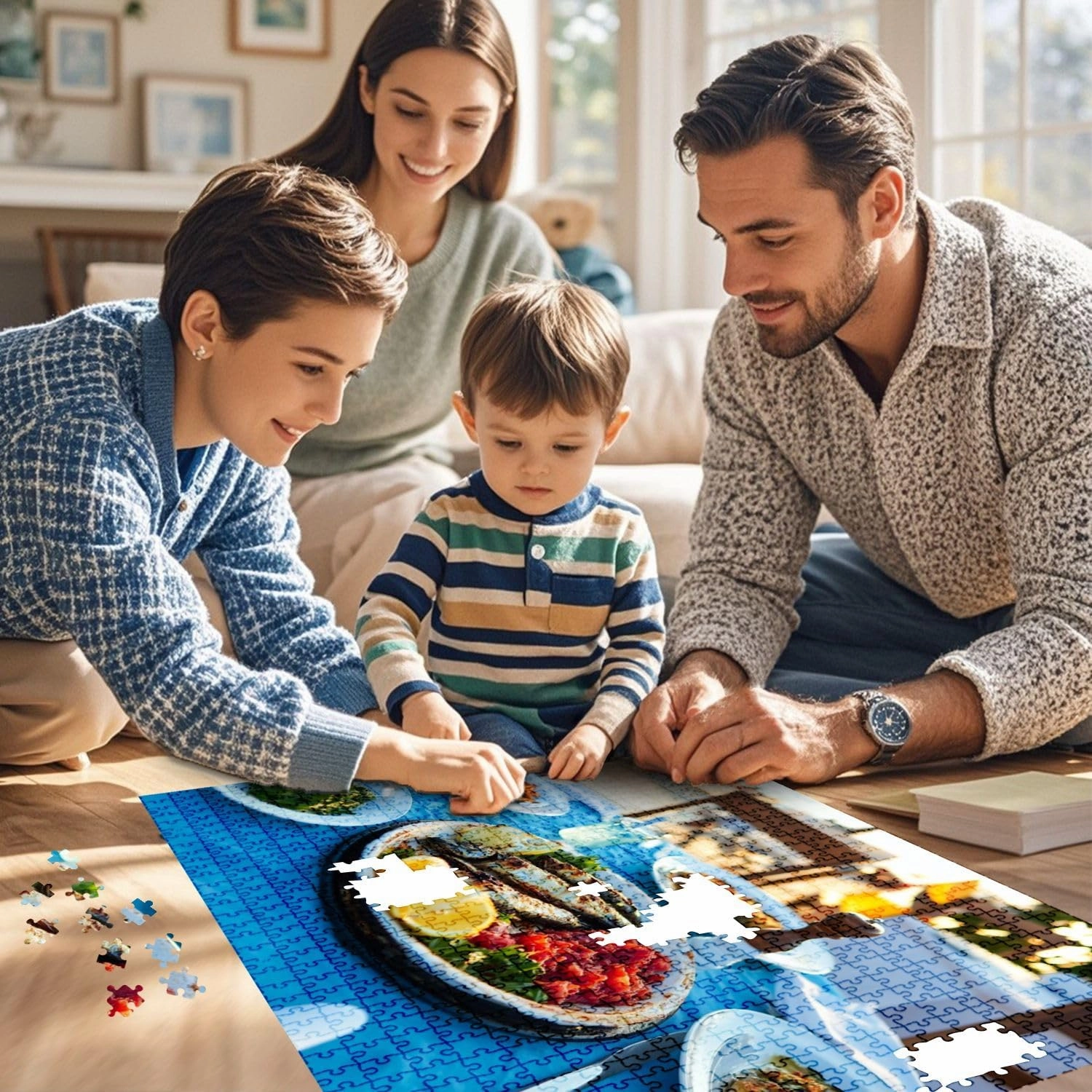 Jigsaw Puzzles 1000 Pieces for Adult Shrimp Seafoods appetizers Salads Fish Restaurant Beach Restaurant Puzzle Game for Family Wooden Puzzle Toy Educational Games Puzzles for Home Decor
