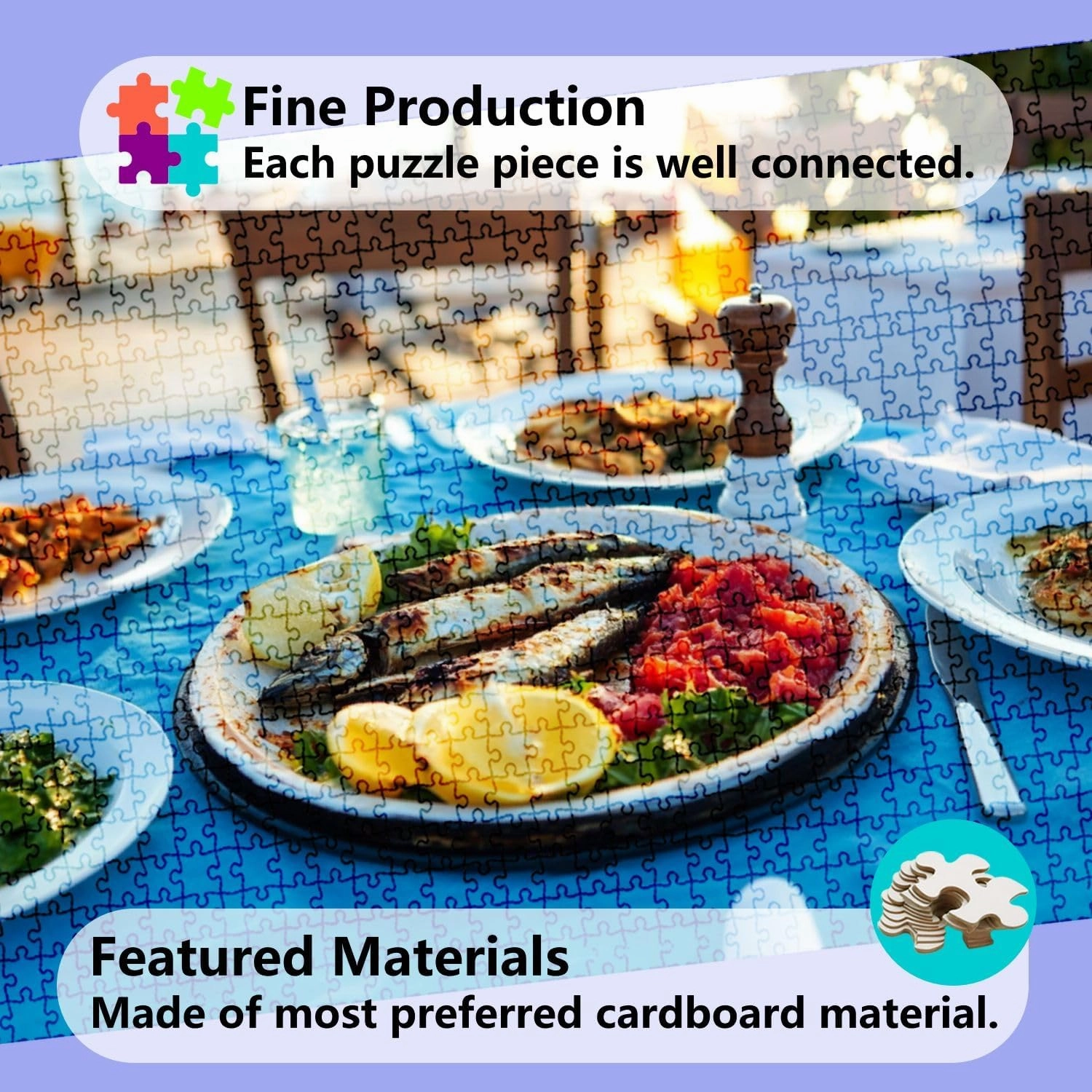 Jigsaw Puzzles 1000 Pieces for Adult Shrimp Seafoods appetizers Salads Fish Restaurant Beach Restaurant Puzzle Game for Family Wooden Puzzle Toy Educational Games Puzzles for Home Decor