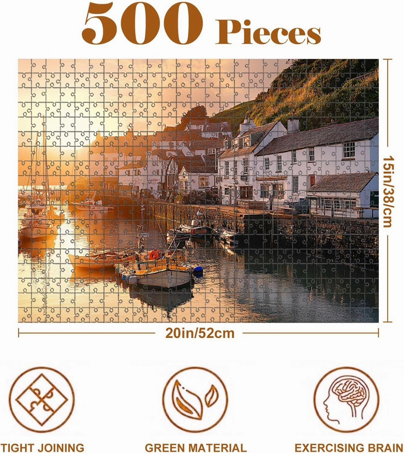 Jigsaw Puzzles 500 Pieces for Adult Cornish Fishing Village Puzzle Game for Family Wooden Puzzle Toy Educational Games Puzzles for Home Decor