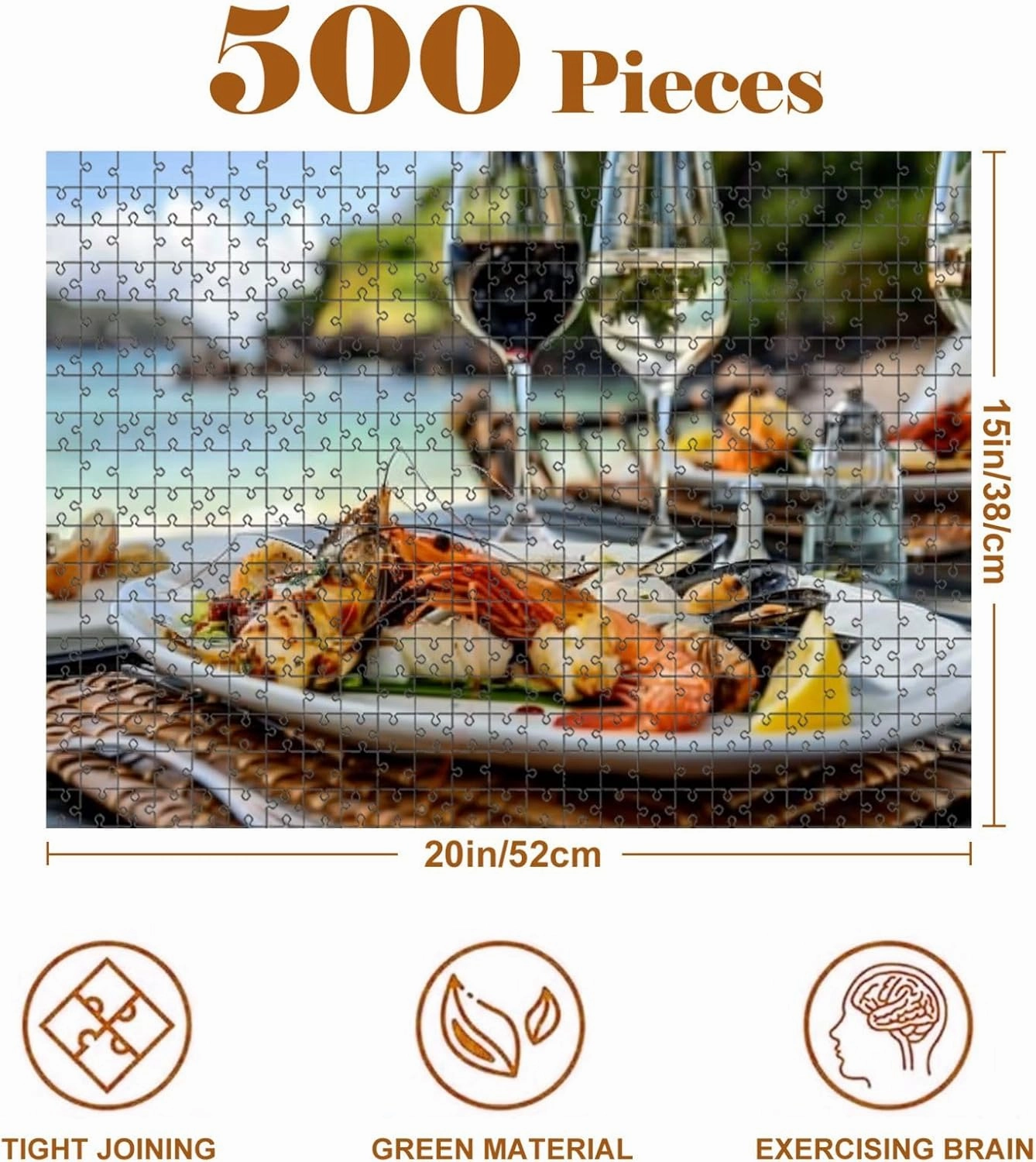 Jigsaw Puzzles 500 Pieces for Adult Seafood Lunch Beach Puzzle Game for Family Wooden Puzzle Toy Educational Games Puzzles for Home Decor