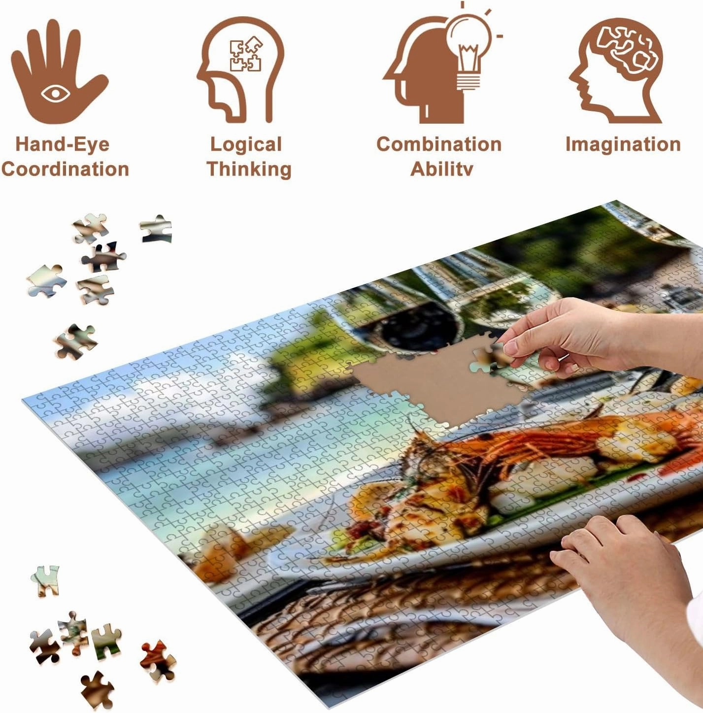 Jigsaw Puzzles 500 Pieces for Adult Seafood Lunch Beach Puzzle Game for Family Wooden Puzzle Toy Educational Games Puzzles for Home Decor