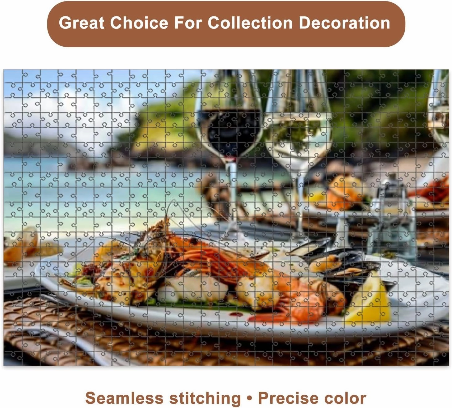 Jigsaw Puzzles 500 Pieces for Adult Seafood Lunch Beach Puzzle Game for Family Wooden Puzzle Toy Educational Games Puzzles for Home Decor