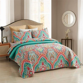 JML Quilt Set King Size (92" x104") with 2 Pillow Shams, 3 Piece - Soft and Lightweight, Boho Reversible King Quilt Bedding Bedspread Coverlet Set, Boho