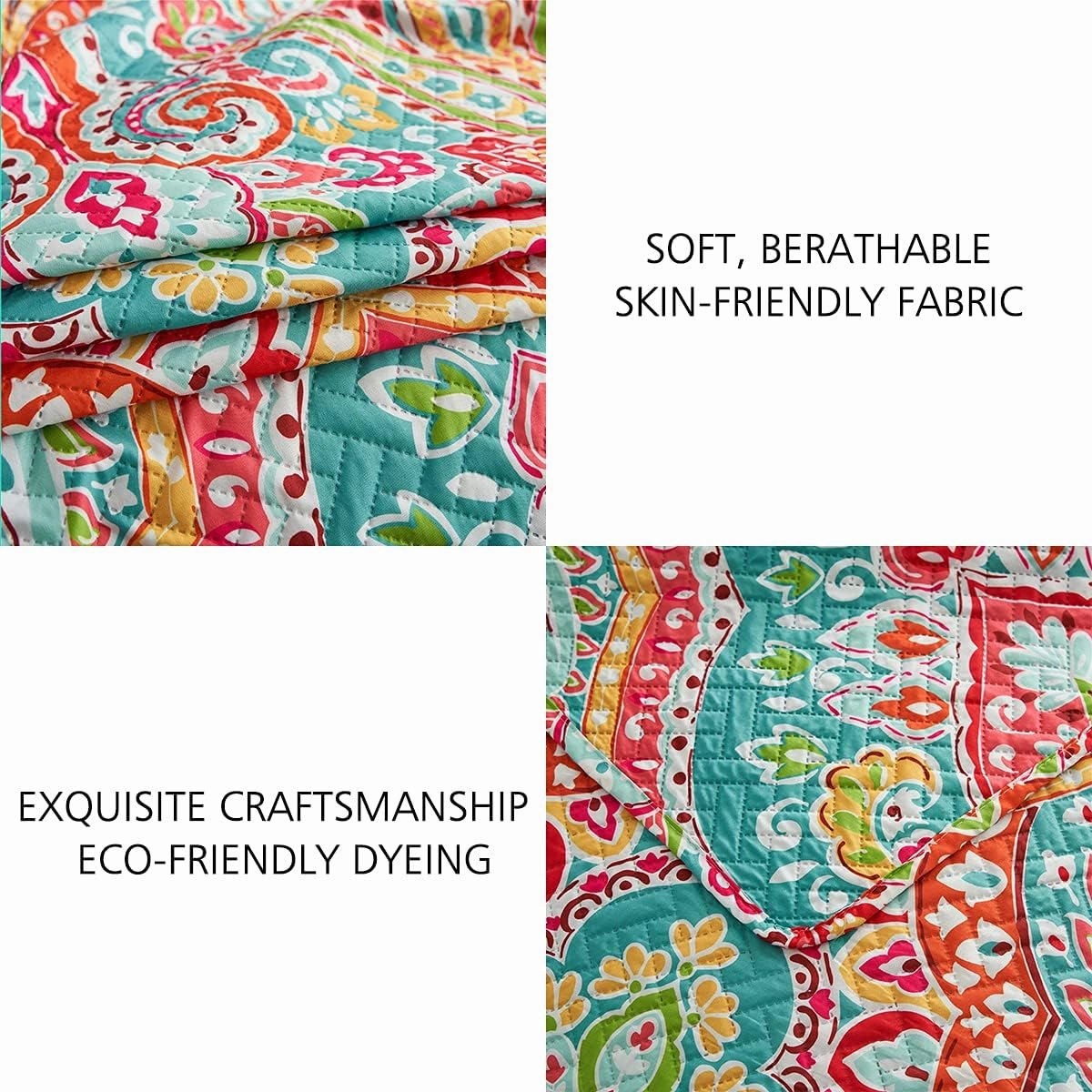 JML Quilt Set King Size (92" x104") with 2 Pillow Shams, 3 Piece - Soft and Lightweight, Boho Reversible King Quilt Bedding Bedspread Coverlet Set, Boho