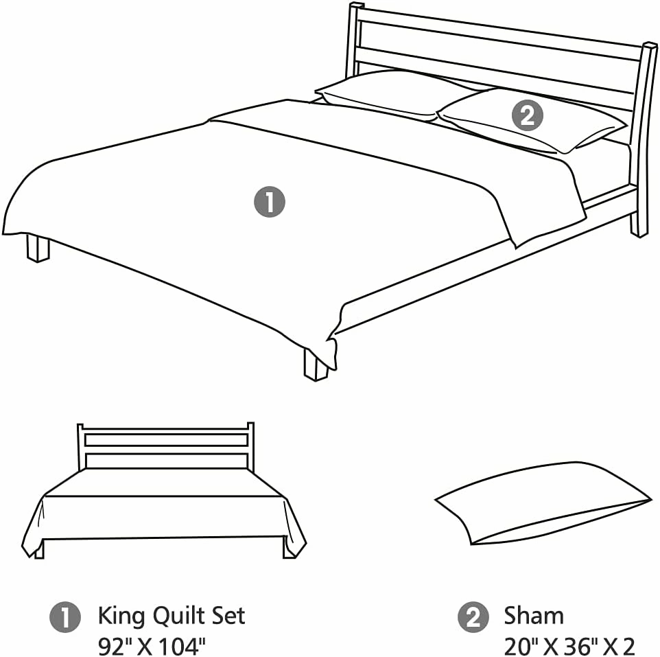 JML Quilt Set King Size (92" x104") with 2 Pillow Shams, 3 Piece - Soft and Lightweight, Boho Reversible King Quilt Bedding Bedspread Coverlet Set, Boho